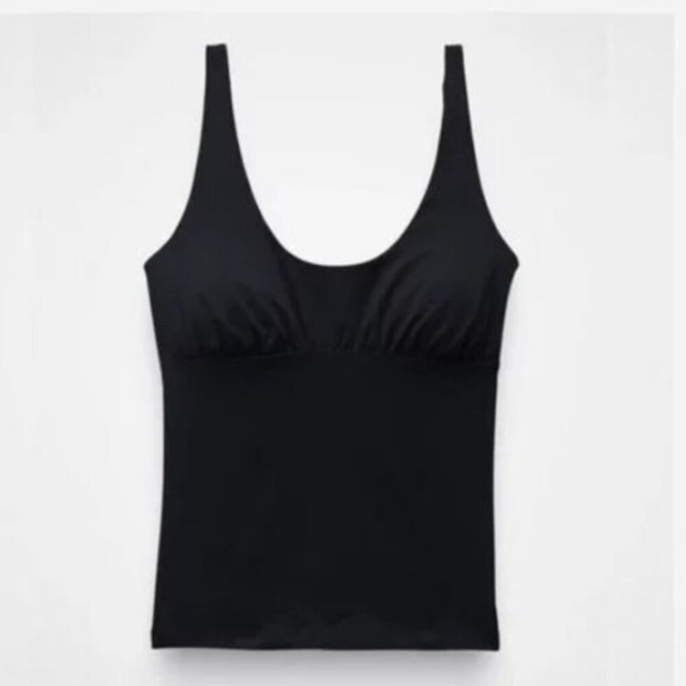 prAna Mallorca Tankini Top Black XS UPF 50 Eco Swim Lace Up Back NWT